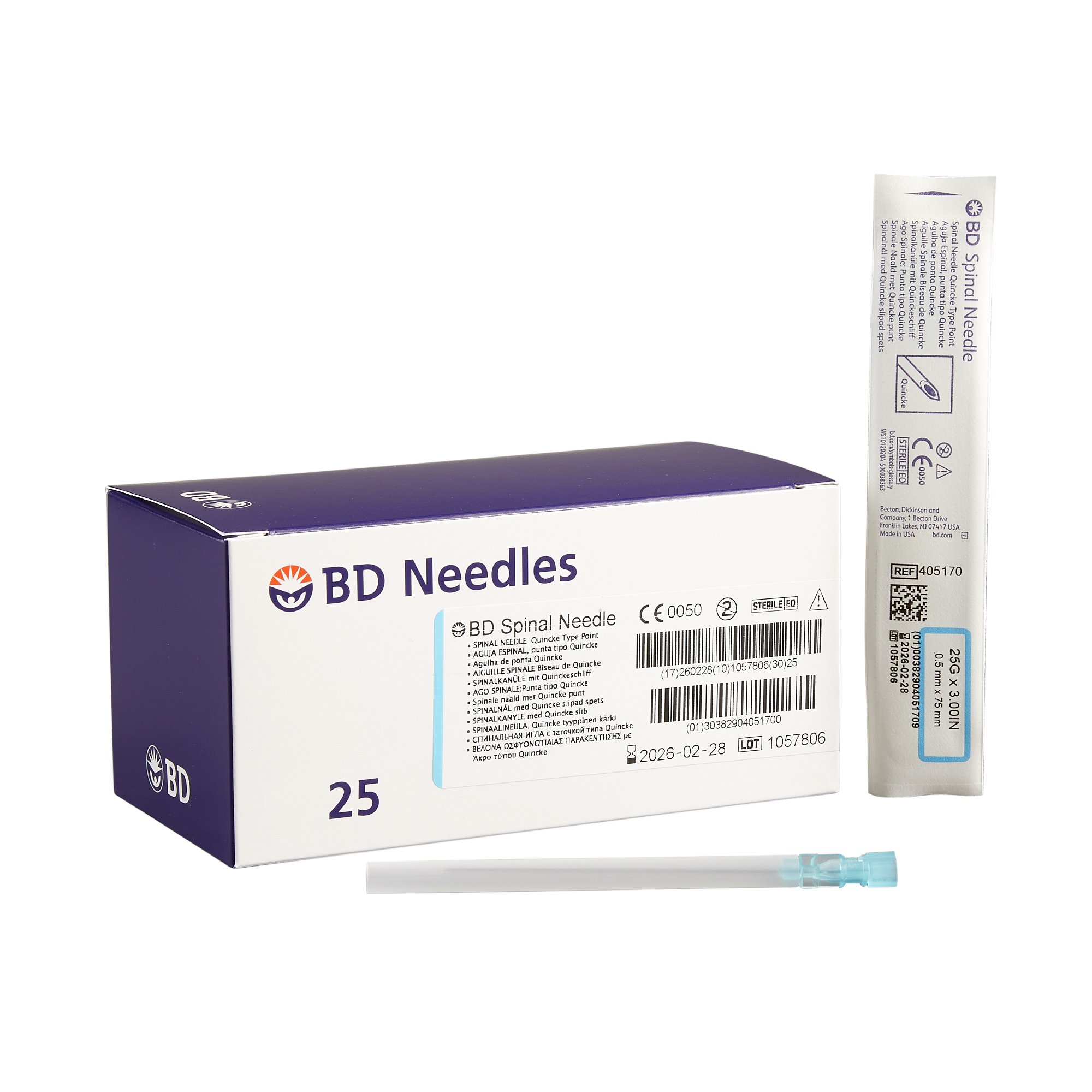 BD 25G 3.5 Inch Quincke Spinal Needle with Introducer